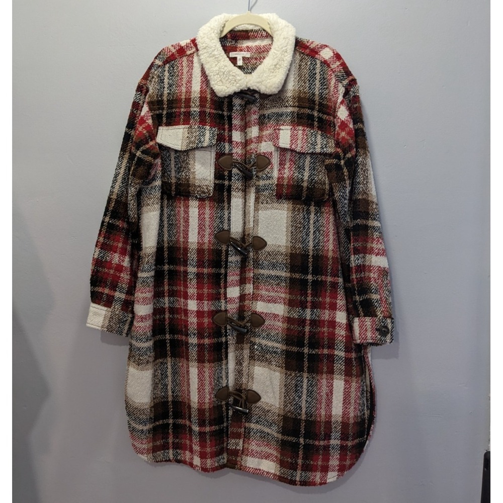 Maurices Plaid Flannel Long Shacket Jacket Pockets Sherpa Lagenlook Western L